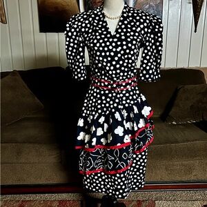 Choon California • Vtg • USA • Medium • Blue/White/Red • Polka Dots Full Dress